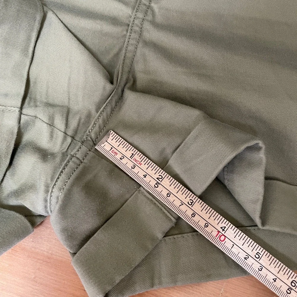 H&M Olive Green Cotton Twill Paperbag Waist Shorts High Rise Cuffed Gorp Women 6